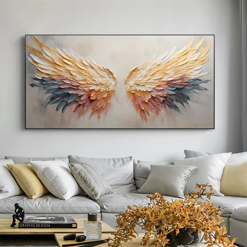 Interior Design Sketch - Renkli soyut melek kanat yağlıboya tuval
