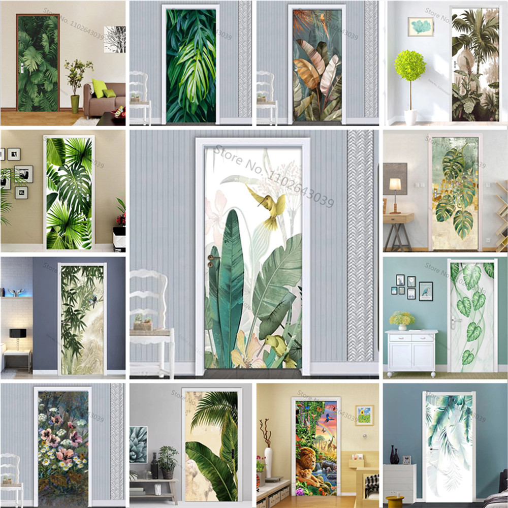 Interior Design Home - Kendinden yapışkanlı muz yeşil yapraklar kapı