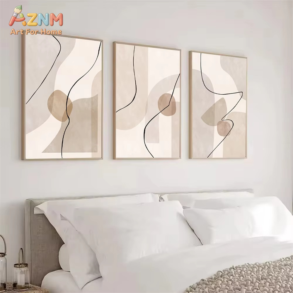 Interior Design Home - Soyut Bej Geometri Çizgi Duvar Sanatı