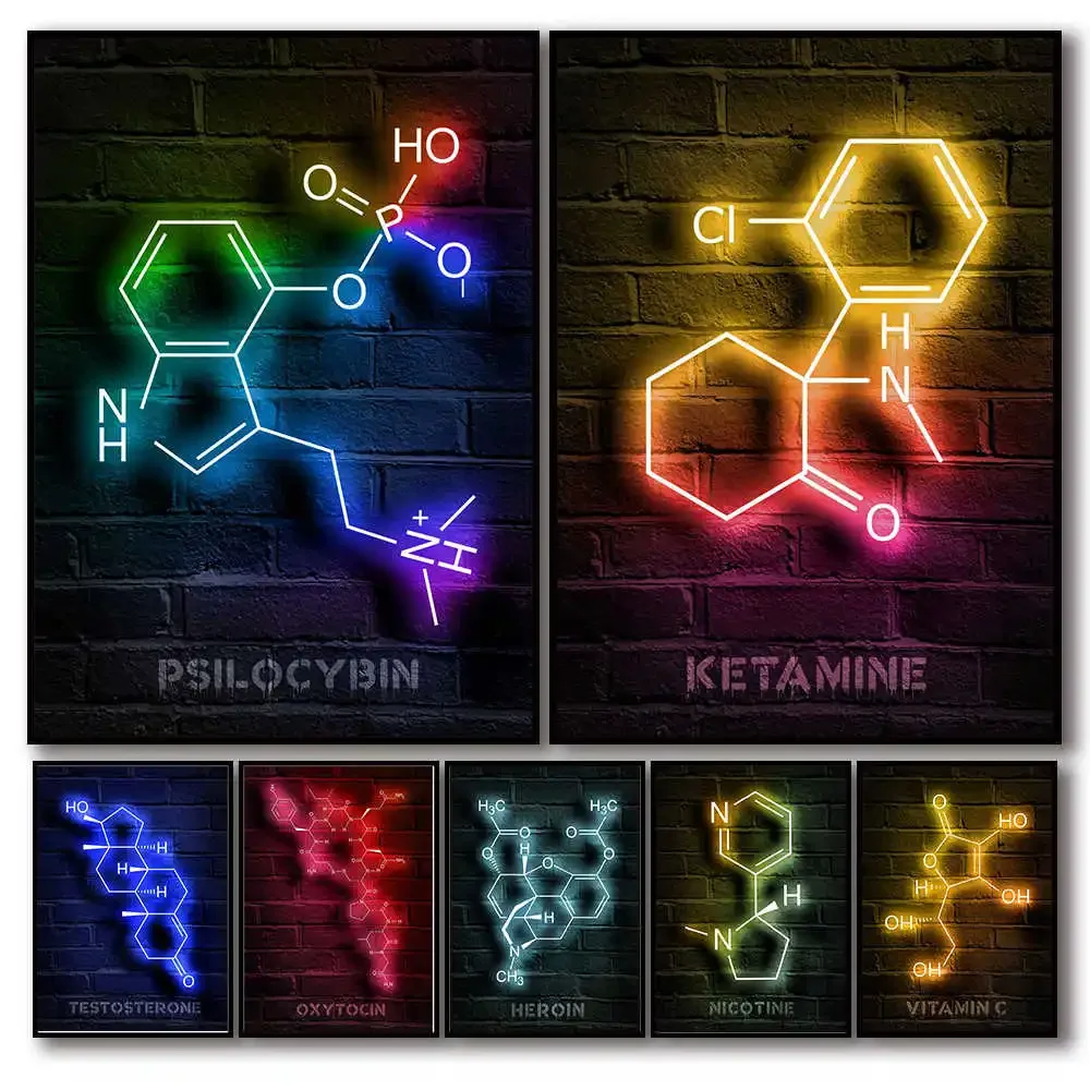 Interior Design Lab - Modern Kimya Laboratuvarı Molekülleri Neon Poster