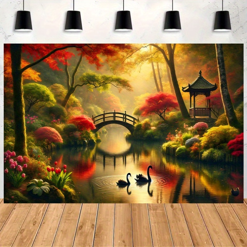 Sonbahar Bahçe Köprüsü Kuğular - Interior Design With Wallpaper incelemesi ve fiyatı